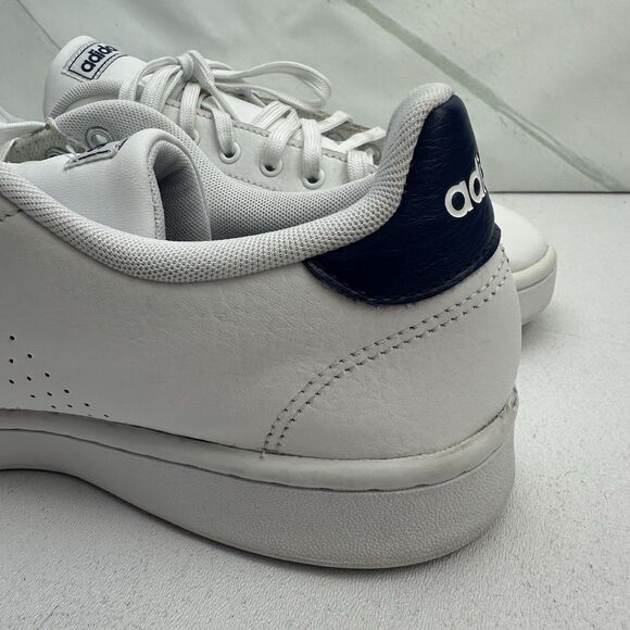Adidas Advantage Mens 10.5 White Blue Athletic Walking Leather Shoes Sneakers